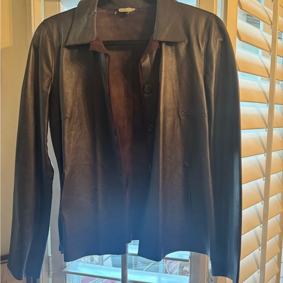 Leather Jacket Rozae Nichols chocolate brown , unlined with Tulle detail - Picture 6 of 7
